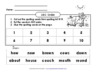 ABC Order: Cut and Glue (B-20) Spelling B Worksheet