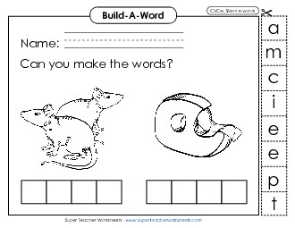 Build-a-Word: Mice and Tape Phonics Silent E Worksheet