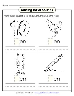 Missing Initial Sounds (-en) Word Families Worksheet