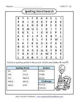 Word Search (B-17) Spelling B Worksheet