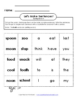 Let\'s Build Sentences (A-19) Spelling A Worksheet