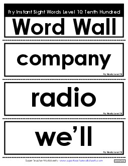 Word Wall: Level 10 Fry Worksheet