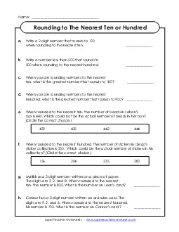 Thinking Questions: Rounding (Nearest Ten & Hundred) Worksheet