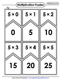 Multiplication Puzzle Match (5s and 6s Only) Worksheet