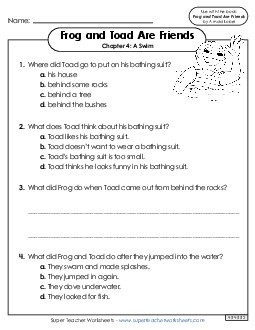 Questions for Chapter 4 Book Frog And Toad Worksheet