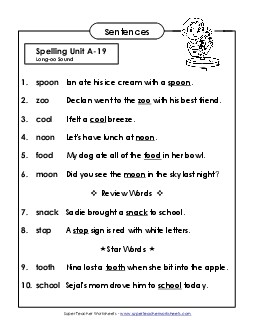 Spelling Test Sentences (A-19) Spelling A Worksheet