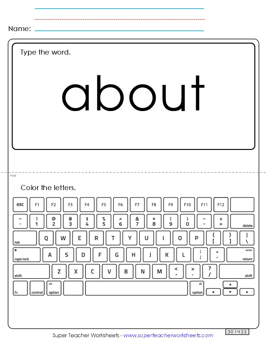 Type the Word: About Sight Words Individual Worksheet