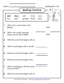 Spelling Practice (A-23) Spelling A Worksheet