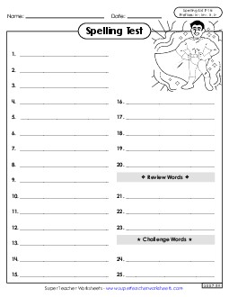 Spelling Test (F-18) Spelling F Worksheet