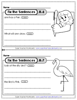 Fix the Sentences A-6 through A-10 Worksheet