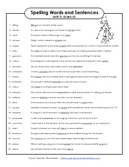 Spelling Sentences (E-3) Spelling E Worksheet