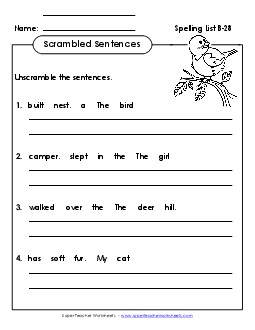 Scrambled Sentences (B-Halloween)  Spelling B Worksheet