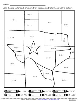 Texas Multiplication Mystery Picture States Individual Worksheet