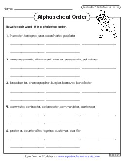 Alphabetical Order Worksheet (F-23)  Spelling F Worksheet