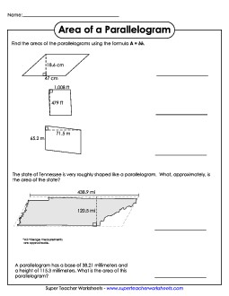 Area of a Parallelogram (Advanced) Worksheet