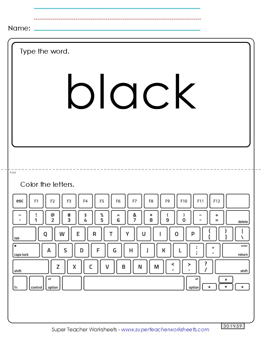 Type the Word: Black Sight Words Individual Worksheet