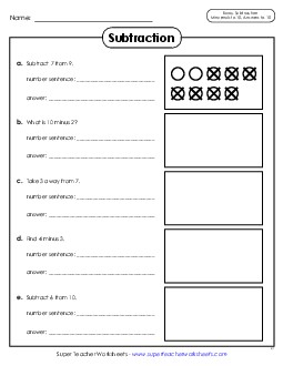 Subtraction with Counters Worksheet