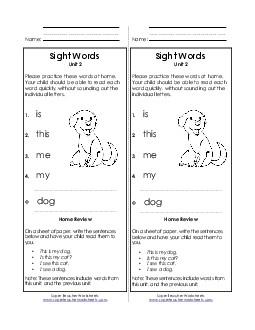 Take-Home List (Unit 2) Free Sight Words Worksheet