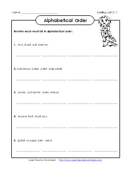 Alphabetical Order (C-7) Spelling C Worksheet