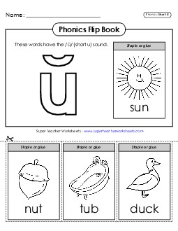 Phonics Flip Book (Short U Words) Phonics Long Short U Worksheet