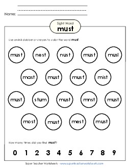 Dab or Color: Must Sight Words Individual Worksheet