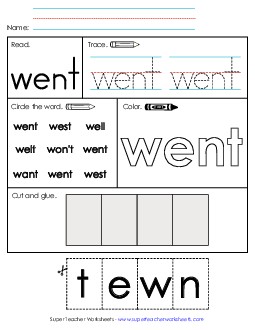 Worksheet 2: Went Sight Words Individual Worksheet