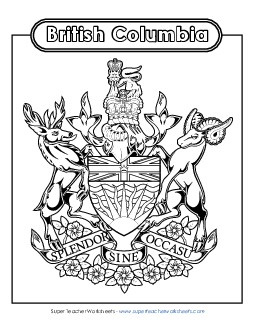 B.C. Coat of Arms (Black & White) Canada Worksheet