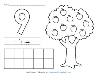 Apple Counting Mat: Nine Worksheet