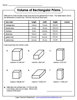 Volume - Rectangular Prisms Table (Advanced) Worksheet