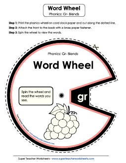 Word Wheel (Gr- Words) Phonics Blends Worksheet