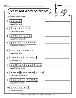 Word Scramble States Individual Worksheet