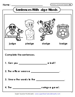 Sentences with -dge Words  Phonics Trigraphs Worksheet