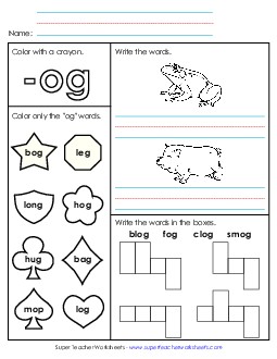 Worksheet 1 (-og Words) Free Word Families Worksheet