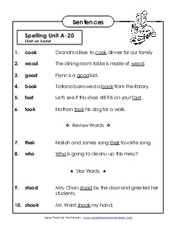 Spelling Test Sentences (A-20) Spelling A Worksheet