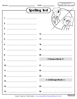 Spelling Test (F-27) Spelling F Worksheet