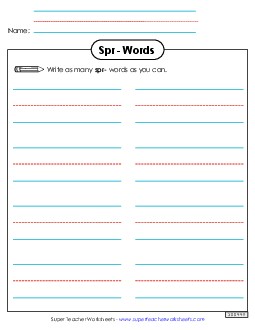 Phonics Brainstorm (Spr- Words) Phonics Blends Worksheet