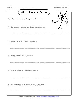 Alphabetical Order (C-22) Spelling C Worksheet