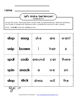 Let\'s Build Sentences (A-17) Spelling A Worksheet