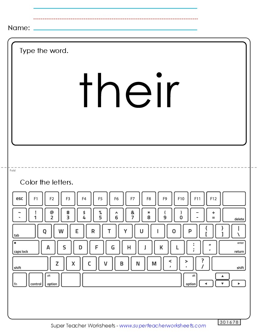 Type the Word: Their Sight Words Individual Worksheet