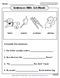 Sentences with -tch Words Phonics Trigraphs Worksheet