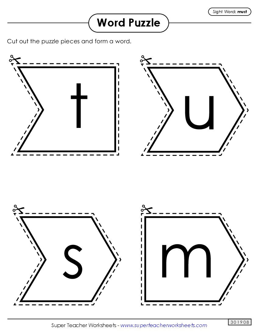 Word Puzzle: Must Sight Words Individual Worksheet