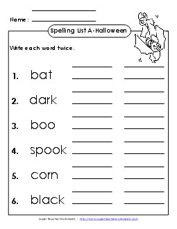 Write Twice (A-Halloween)  Spelling A Worksheet