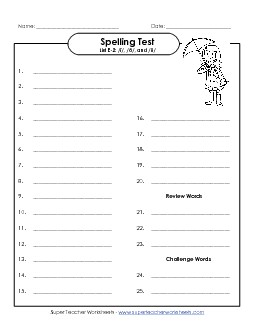 Spelling Test (E-2) Spelling E Worksheet