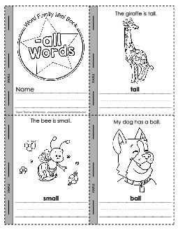 Mini-Book: -all Words Word Families Worksheet