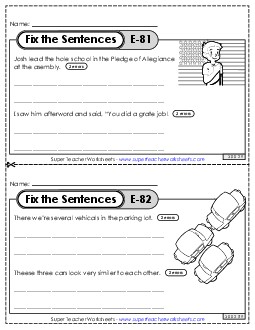 Fix the Sentences E-81 through E-85 Worksheet