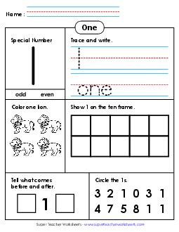 Special Number: 1 Free Counting Worksheet