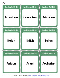 Flashcards (E-28) Spelling E Worksheet