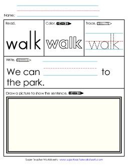 Worksheet 3: Walk Sight Words Individual Worksheet