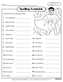 Word Scramble (F-18) Spelling F Worksheet