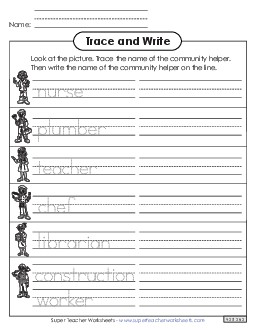 Job Titles Trace and Write (Worksheet 2) Community Helpers Worksheet